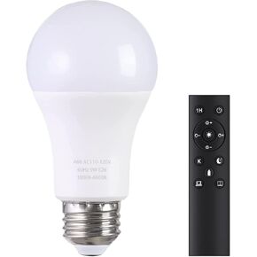 A19 LED Light Bulbs with Remote Control 1100LM 12W (80W Equivalent) LED Bulbs,Stepless Dimmable 3000K-6000K,E26 Base,CRI 80+,2.4GHz,25000+ Hours Lifespan,Light Bulb for Home Decor,1Bulb & Remote