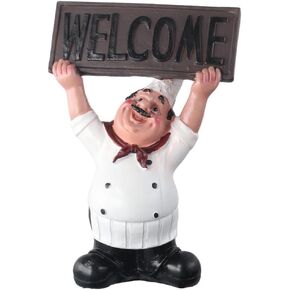 Welcome Board Resin Decorative Ornaments, Chef Character Welcome Decorative Ornaments, Kitchen Decoration - Italian Chef Statue Sculpture Modern Dining Table Decoration Ornaments