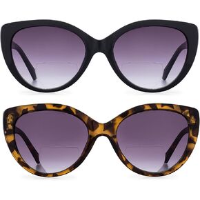 grinderPUNCH 2 Pairs Women Bifocal Reading Sunglasses | Ladies Sun Reader Glasses Cateye Vintage (2.50x)