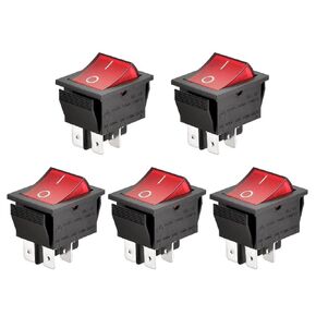 Rocker Switch ON-OFF DPST 4 Terminals Red light 16A 250VAC (5)