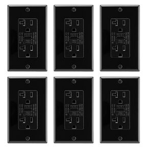Asani 20 Amp GFCI Outlet with Matching Wall Plates, 6 Pack, 20A/125V 5-20R, Black Tamper-Resistant GFI Receptacle Set, ETL Listed Ground Fault Circuit Interrupter, Easy-Install
