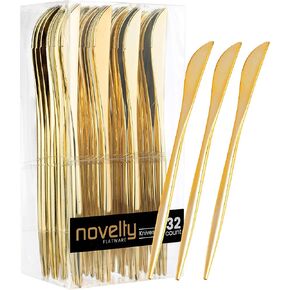 Novelty Modern Flatware, Cutlery, Disposable Plastic Salad forks Luxury Gold 32 Count
