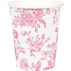 100Pcs Floral Paper Cups Pink Flowers Paper Cups 9oz Disposable Pink and White Toile Chinoiserie Drinking Cups for Hot Cold Beverage Bridal Baby Shower Birthday Party Supplies