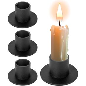 Set of 4 Candle Holders, Black Round Candlestick Holders Taper Candle Holders Decorative Iron Candle Stand for Home Decor, Dinning, Wedding, Party, Anniversary