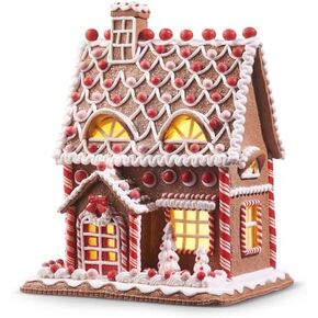 RAZ Imports Jingle & Cocoa Lighted Gingerbread House, 12"