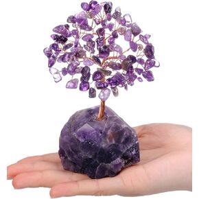 Jovivi Amethyst Crystals Tree, Raw Purple Healing Crystals Amethyst Base Bonsai Money Tree for Home Office Table Decor Wealth and Luck
