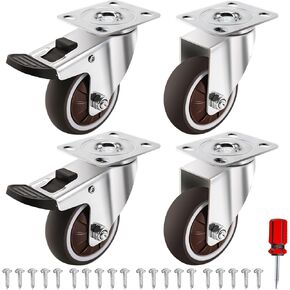 عجلات دوارة مقاس 2.54 سم، مجموعة عجلات صغيرة مكونة من 4 قطع، عجلات جانبية مع فرامل على شكل حرف L، لوحة مطاطية ناعمة وعجلات منخفضة المستوى مع عجلات دوارة 360 درجة صامتة لا تترك علامات، السعة الإجمالية 120 رطل in Kuwait