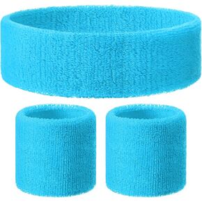 3 Pack 80s Sweatbands Neon Headband and Wristbands Set for Women Men Sports Wristbands and Headband Colorful Sweatbands Set Sweat Bands 80s Neon Colors for 80s Party
