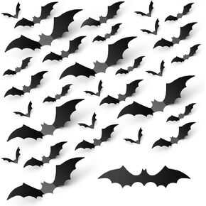 【Upgraded】120PCS 3D Bats Halloween Decorations, Hompavo 4-Size Realistic PVC Scary Black Bat Sticker for Home Decor DIY Wall Decor Bathroom Indoor Outdoor Halloween Party Supplies