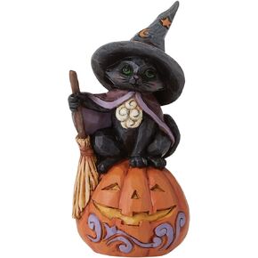 Enesco Jim Shore Heartwood Creek Black Cat on Pumpkin Miniature Figurine, 4 Inch, Multicolor