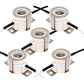 5 Pack E11 Mini-Candelabra Screw Ceramic Lampholder Socket,E11 Mini Porcelain Candelabra Base Socket with 12 inch Lead Wires E11 Socket