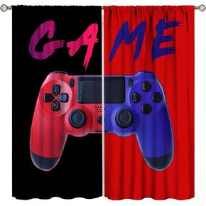 Kids Teen Boys Gamer Gaming Curtains, Gamepad Decor Window Treatments, Modern Video Games Curtains Panels for Living Room, Bedroom, Game Room Red-Blue 21" W x 45" L x2【Decor】