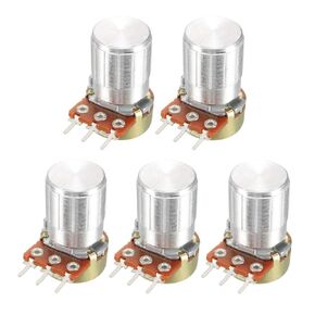 uxcell WH148 5Pcs 1K Ohm Variable Resistors Single Turn Rotary Carbon Film Taper Potentiometer with Knobs