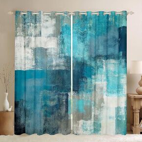 Erosebridal Turquoise Curtains 42x84 for Kids Boys,Teal and Grey Ombre Blackout Curtains for Girls Adult,Grunge Watercolor Curtains & Drapes,Vintage Contemporary Artwork Window Curtains 2 Panels