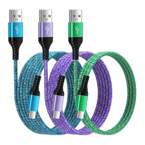 كابل شاحن USB A إلى USB C طويل 10أقدام/3 عبوات لسيارة iPhone 15/15 Pro/15 Pro Max/15 Plus، سلك شاحن Android من النوع C شحن سريع لهاتف Samsung Galaxy A05S/A54/A53/A14/A13/A03S/S23 S22 الترا/S21/S20