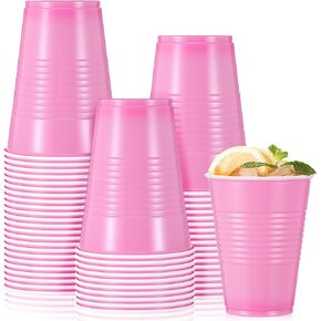 Mifoci 50 Pcs 16 oz Plastic Drinking Cups Plastic Disposable Cups for Wedding graduation Birthday Party Valentine Christmas Picnics Barbecues Supplies(Pink)