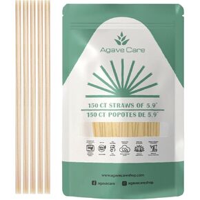 150 Pack 5.9" Biodegradable Cocktail Unwrapped Straws W/Agave Fibers - Eco-Friendly Drinking Straws Choice for Compostable, Healthy, Safe & Reusable Cocktail Sipping Experience - Natural
