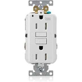 Leviton G5262-WTW 15A-125V Extra-Heavy Duty Industrial Grade Weather/Tamper-Resistant Duplex Self-Test GFCI Receptacle, White, 15-Amp