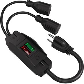 STARELO 2-Way 3 Prong Extension Cord with ON/OFF switch,3 Prong,Y-Splitter, Pimary 14AWG 15A/125V and secondary 18AWG 10A/125V with one NEMA 5-15P Plug and Two NEMA 5-15R Receptacles. (1.6FT,BLACK)