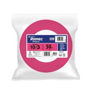 Southwire Romex SIMpull Electrical Wire 10 Gauge, 3 Conductors, 50 Ft, NM-B, Pink, 63948522