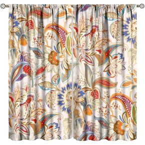 Colorful Flower Window Curtains Abstract Bright Flower Blossom Botanical Print Rod Pocket Curtain Light Filtering Drapes for Bedroom Living Room Dining Room 2 Panels 42x54in