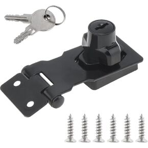Keyed Hasp Locks, 2.5 Inch Zinc Alloy Twist Knob Keyed Locking Hasp with Screws, Cabinet Safety Hasp Latches for Small Doors, Cabinets, Desks (Black)