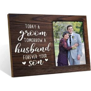PZJIEAN Today a Groom, Tomorrow a Husband, Forever Your Son,Personalized Vintage Wooden Wedding Memorial Picture Frame, Groom Bridal Shower Gift, Holds 4x6 Inch Photo