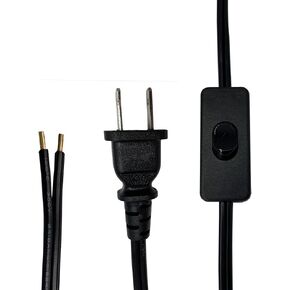 Lamp Cord with Plug and Switch, 6 Feet Black Light Switch Cord, 18 AWG 2 Prong Extension Cord, Lamp Cord Replacement, Stripped Ends Ready for Wiring and Repairing Lights Cable