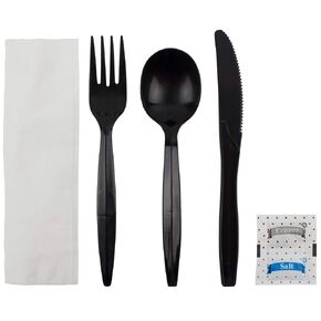 Karat U2202B Cutlery Kits Salt & Pepper - Black (Case of 250)