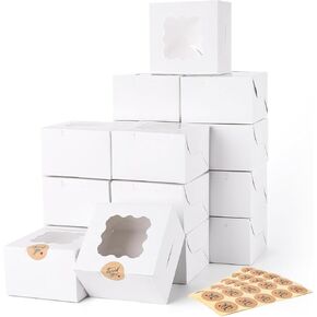 HANSGO 50PCS White Cookie Boxes, Candy Boxes with Window Dessert Boxes for Cupcake Dessert Muffins Donuts Pastry Small Pie 4x4x2.4 inches
