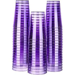Homy Feel 12 Oz Rose Gold Glitter Plastic Cups 50PCS,Disposable Cocktail Cups,Plastic Wine,Plastic Cups,Drink Cups for Wedding Party, Valentine's Day Supplies