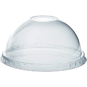 Comfy Package, [100 Count] Clear (No hole) Dome PET Plastic Lids 98mm Rim for 12, 16, 20 & 24 oz. Milkshake Cups