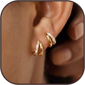 Double Twist Hoop Earrings Gold Spiral Hoop Earrings Rhinestone Double Hoop Earrings