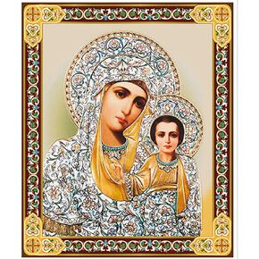 Madonna and Child Russian Wooden Icon Virgin of Kazan 5 1/4 Inch, Religious Gift