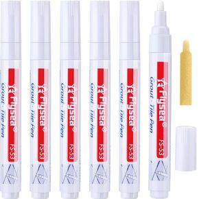 6 Pieces Tile Pen Wall Grout Restorer Pen Repair Marker Grout Filler Pen for Restoring Tile Wall Floor Bathrooms and Kitchen(White)