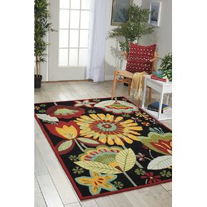 Nourison Fantasy Floral Black 2'6" x 4' Area-Rug, Easy washing, Non Shedding, Bed Room, Living Room, Dining Room, Kitchen (2x4)