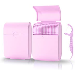 Portable Dental Floss Picks Case 2 Box，52 Count Flosser a Box – Travel Dental Hygiene Kit with Floss Stick and Toothpick Cases -White，Mint Flavored, Twin Line Design.