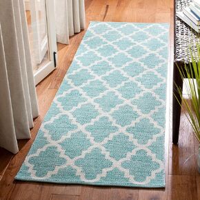 SAFAVIEH Montauk Collection Runner Rug - 2'3" x 7', Teal & Ivory, Handmade Trellis Cotton, Ideal for High Traffic Areas in Living Room, Bedroom (MTK611Q)