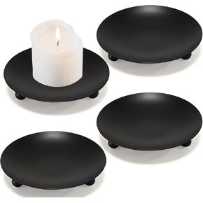 Iron Plate Candle Holder, Black Candle Holders for Pillar Candles, Small Candle Tray, Decorative Pillar Candle Holder Plate Metal Candle Stand for LED & Wax Candles,Spa,Weddings，Party (4 pcs)