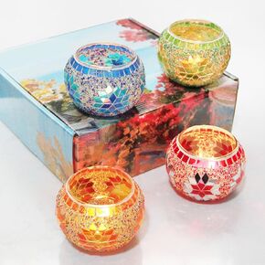 4PCS Mosaic Glass Votive Candle Holder, Handmade Romantic Valentine Centerpiece Candle Holder, Colorful Glass Candle Holders for Valentine, Party Decor in Saudi Arabia