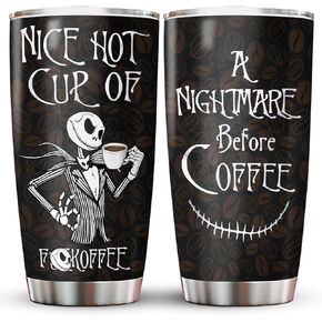 Christmas Gifts for Cartoon Lovers, Nightmare Before Coffee Tumbler Stainless Steel with Lid, Skeleton Mug, Christmas Movie Cup, Birthday Gifts for Movie Lovers