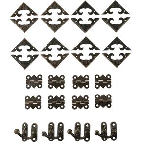 dophee 28pcs/Set Wood Box Hardware Set Antique Bronze Metal Latch Hasp Hinge Corner Protector w/Screw for Jewelry Box Wine Box Case Chest