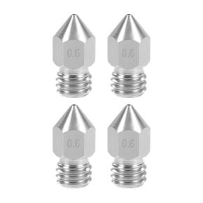 uxcell 0.6mm 3D Printer Nozzles Head M6 Thread Replacement for MK8 1.75mm Extruder Print, Stainless Steel 4pcs