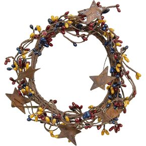 CWI Gifts Pip Twig Star Wreath Rings - Decorative Candle Rings - Candle Rings for Pillars - Farmhouse Candle Rings - Perfect Winter Wreaths for Candles - Navy, White and Burgundy 4 x 8