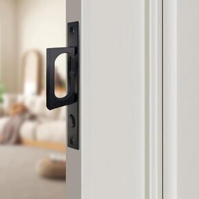 LWZH Brushed Nickel Pocket Door Edge Pull with Push Automatic Bounce Switch,Sliding Door Pull Hardware, Flush Hidden Handle（Black）