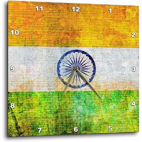 3dRose Distressed Style Grunge Flag of India Wall Clock, 15" x 15"