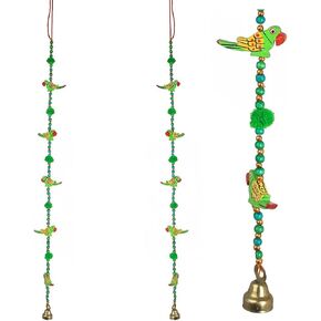 Set of 2 Indian Traditional Door Hanging 5 Wooden Birds Peacock String with Bell, Indian Traditional Decoration for home Wall Temple Bedroom kids room Décor, Gifting (Size :- 30" / 2.5 feet Approx)
