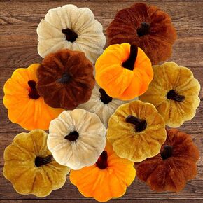 CH HAICHENG 12 Pcs Velvet Pumpkins Assorted Colors and Sizes Fake Fall Artificial Velvet Pumpkin Decor for Fall Home Farmhouse Harvest Wedding Halloween Thanksgiving Decoration