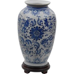 Red Lantern BW-VASE1-BWFL Tung Chi Vase, Blue and White
