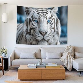 Buyidec White Tiger Tapestry Wall Hanging Art Deco Tapestries for Bedroom Living Room Dorm